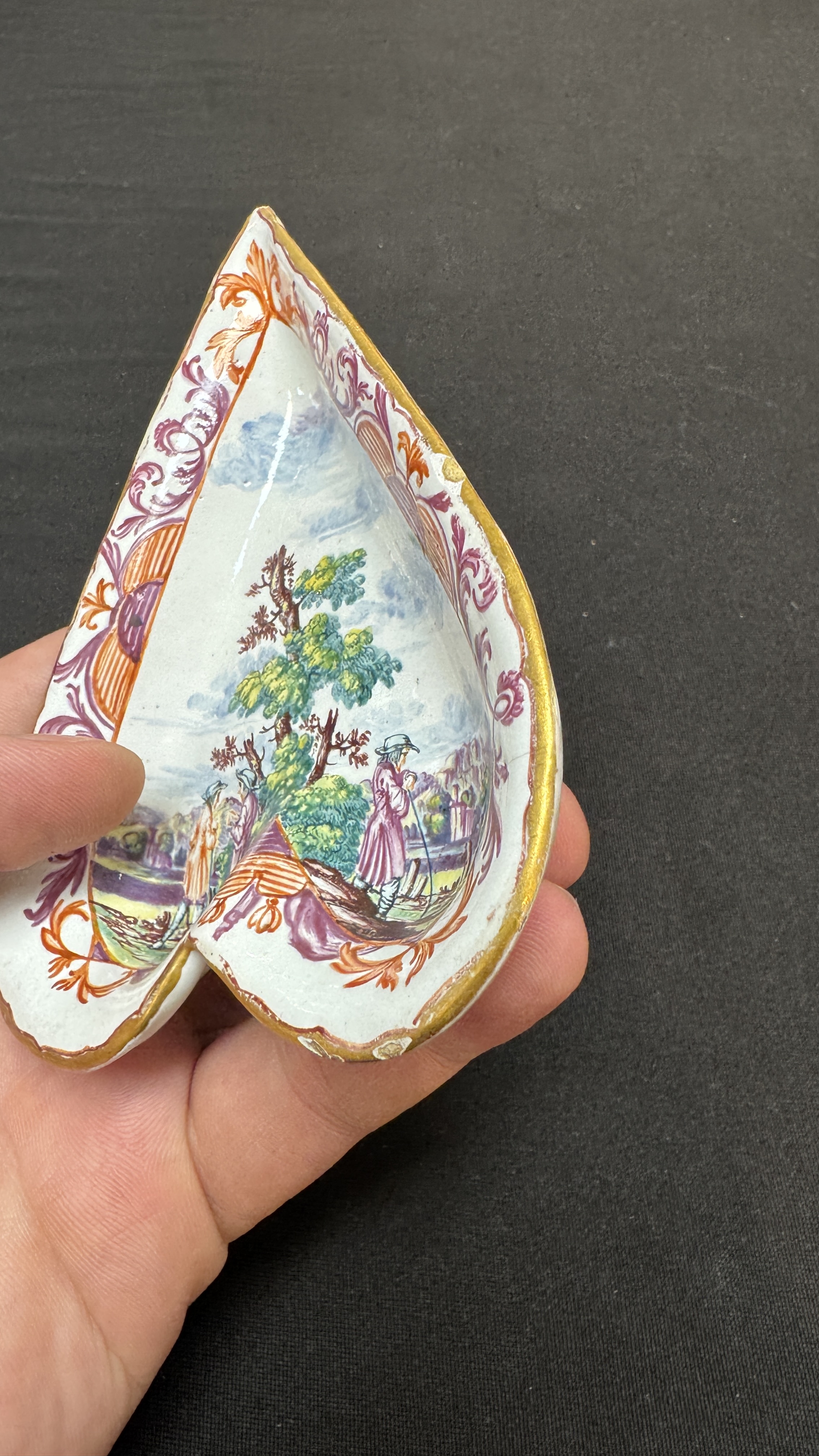 A rare polychrome Dutch Delft petit feu six-piece sweetmeat set — photo 5