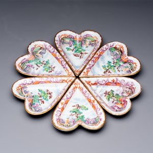 A rare polychrome Dutch Delft petit feu six-piece sweetmeat set — photo 1