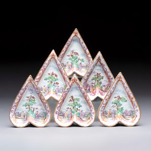 A rare polychrome Dutch Delft petit feu six-piece sweetmeat set — photo 7