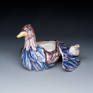 A rare polychrome German faience 'Hen and Chick' tureen and cover — photo 6