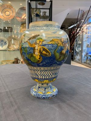 A rare polychrome Nevers earthenware baluster vase with tritons and satyrs, 2nd half 17th C. — photo 1