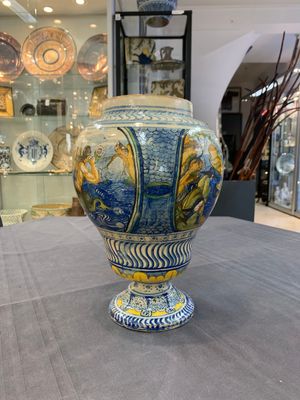A rare polychrome Nevers earthenware baluster vase with tritons and satyrs, 2nd half 17th C. — photo 2