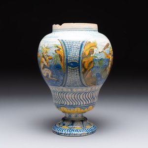 A rare polychrome Nevers earthenware baluster vase with tritons and satyrs, 2nd half 17th C. — photo 2