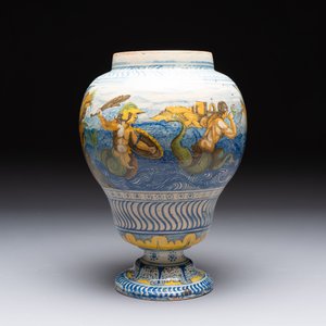 A rare polychrome Nevers earthenware baluster vase with tritons and satyrs, 2nd half 17th C. — photo 3