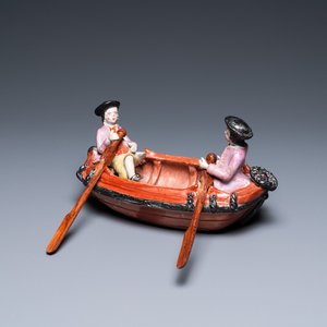 A rare polychrome petit feu Dutch Delft 'rowing boat' group, 2nd half 18th C. — 照片 1