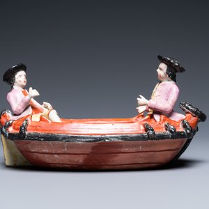 A rare polychrome petit feu Dutch Delft 'rowing boat' group, 2nd half 18th C. — 照片 2