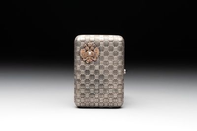 A rare Russian Fabergé bejewelled gold and silver cigarette presentation case, marked Mikhail Perkhin (1860-1903)