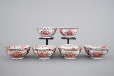 A rare set of six Chinese 'Amsterdam bont' bowls, 18th C.
