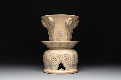 A rare Vietnamese or Annamese reticulated blue and white lotus vessel, 15/16th C.