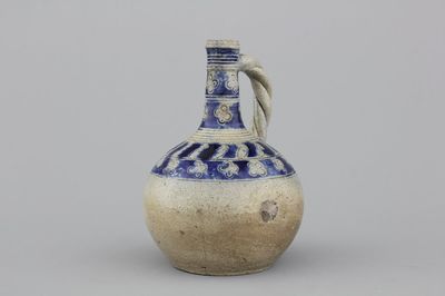 A rare Westerwald twisted handle jug, 17th C.