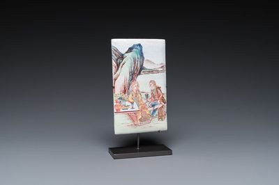 A rectangular Chinese Canton enamel plaque with a European couple, Yongzheng