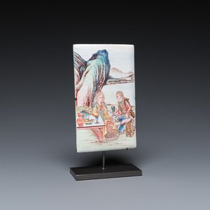 A rectangular Chinese Canton enamel plaque with a European couple, Yongzheng — photo 1