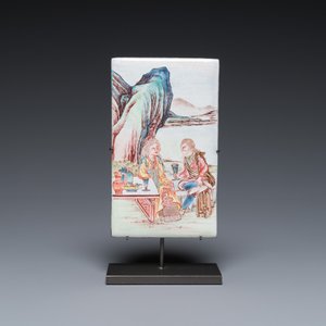 A rectangular Chinese Canton enamel plaque with a European couple, Yongzheng — photo 2