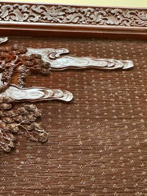 A rectangular Chinese carved red lacquer 'dragon' table screen, later wooden stand, Qianlong — photo 18