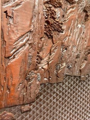 A rectangular Chinese carved red lacquer 'dragon' table screen, later wooden stand, Qianlong — photo 22