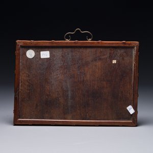 A rectangular Chinese famille verte plaque in a wooden faux bamboo frame, Kangxi — 照片 2