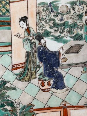 A rectangular Chinese famille verte tile with two-sided design, Kangxi — 照片 2