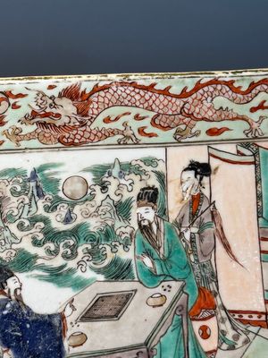 A rectangular Chinese famille verte tile with two-sided design, Kangxi — 照片 3