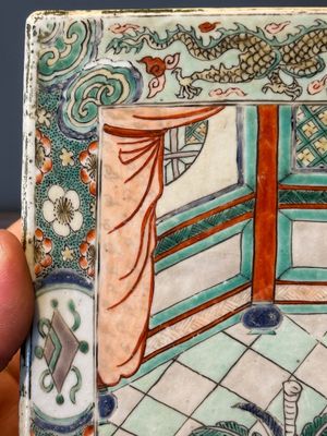 A rectangular Chinese famille verte tile with two-sided design, Kangxi — 照片 5
