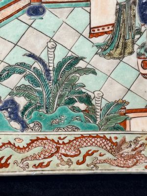 A rectangular Chinese famille verte tile with two-sided design, Kangxi — 照片 7
