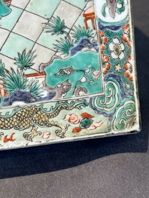 A rectangular Chinese famille verte tile with two-sided design, Kangxi — 照片 9