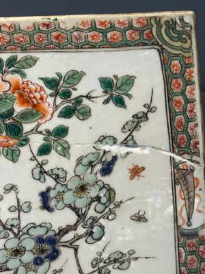 A rectangular Chinese famille verte tile with two-sided design, Kangxi — 照片 14