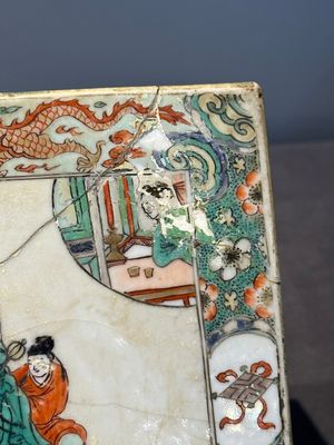 A rectangular Chinese famille verte tile with two-sided design, Kangxi — 照片 3