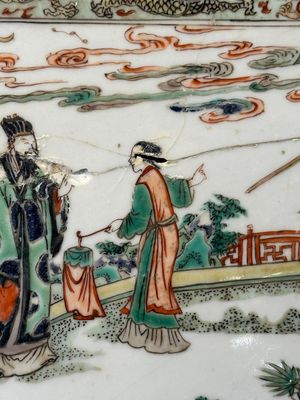 A rectangular Chinese famille verte tile with two-sided design, Kangxi — 照片 4