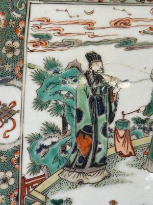 A rectangular Chinese famille verte tile with two-sided design, Kangxi — 照片 5