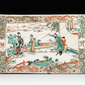 A rectangular Chinese famille verte tile with two-sided design, Kangxi — 照片 1