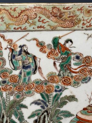 A rectangular Chinese famille verte tile with two-sided design, Kangxi — 照片 5