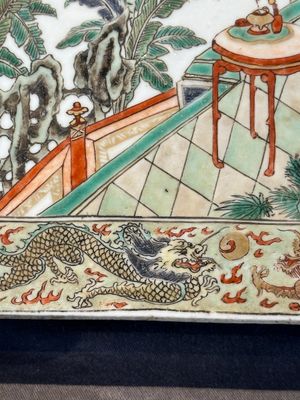 A rectangular Chinese famille verte tile with two-sided design, Kangxi — 照片 8