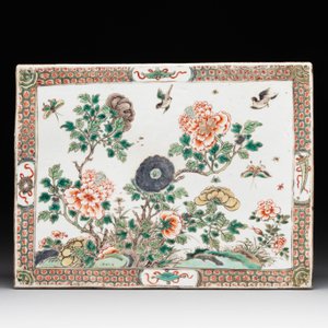 A rectangular Chinese famille verte tile with two-sided design, Kangxi — 照片 3