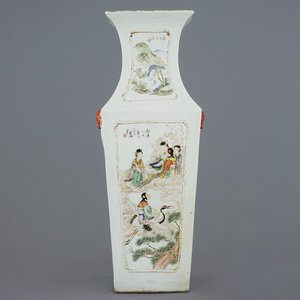 A rectangular Chinese qianjiang cai vase with immortals and landscapes, 19/20th C. — photo 1