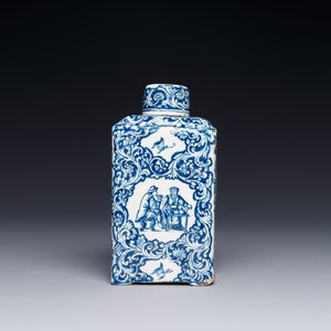 A rectangular Dutch Delft blue and white teacaddy and cover, 18th C. — photo 2
