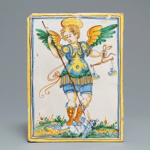 A rectangular Italian maiolica 'St.-Michael slaying the dragon' plaque, Deruta, 17th C. — 照片 1