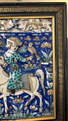 A rectangular Qajar relief-moulded tile with a prince on horseback, Iran, 19th C. — photo 2