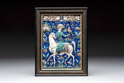A rectangular Qajar relief-moulded tile with a prince on horseback, Iran, 19th C. — photo 4