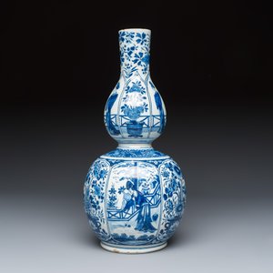 A refined blue and white Dutch Delft double gourd chinoiserie vase with long Eliza — photo 3
