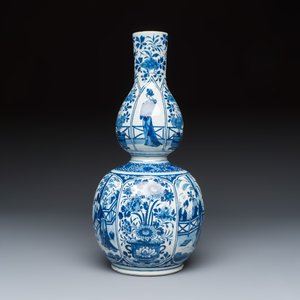 A refined blue and white Dutch Delft double gourd chinoiserie vase with long Eliza — photo 4