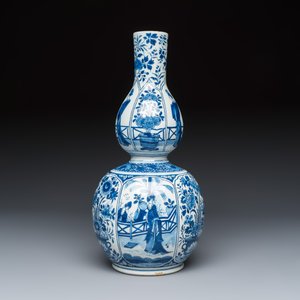 A refined blue and white Dutch Delft double gourd chinoiserie vase with long Eliza — photo 5