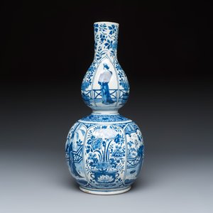 A refined blue and white Dutch Delft double gourd chinoiserie vase with long Eliza — photo 6