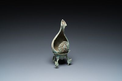 A ritual Khmer bronze conch shell, Cambodia, probably Angkor period, 12th C.