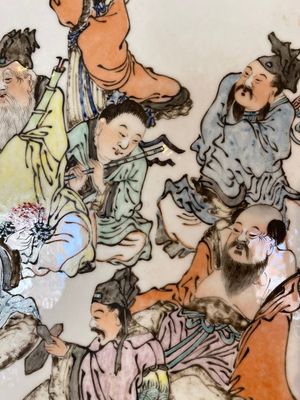 A round Chinese qianjiang cai plaque, signed Wang You Tang 汪友棠, 19/20th C. — 照片 3