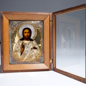 A Russian silver and gilt brass icon of Christ alvator Mundi, marked, ca. 1880 — photo 2