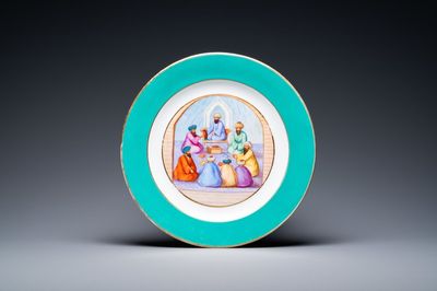 A Russian turquoise-border porcelain dish for the Islamic market, 19th C.