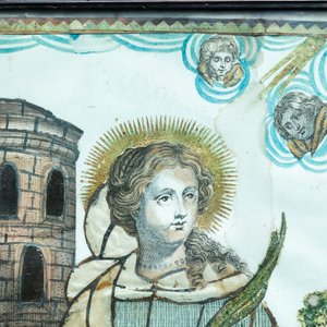 A Saint Barbara engraving heightened with gilding, polychromy and silver thread, 17th C. — 照片 3