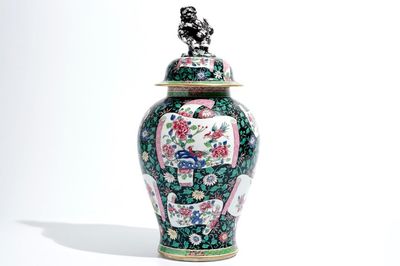A Samson famille rose baluster vase and cover, Paris, 19th C.