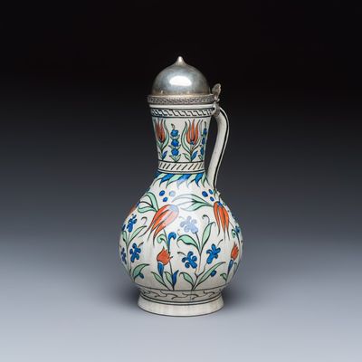 A Samson Iznik-style jug mounted with a silver lid, France, 19th C.