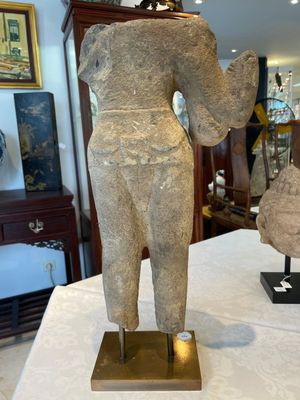 A sandstone torso and a Buddha head, Cambodia, late Khmer period, 13/14th C. — photo 5